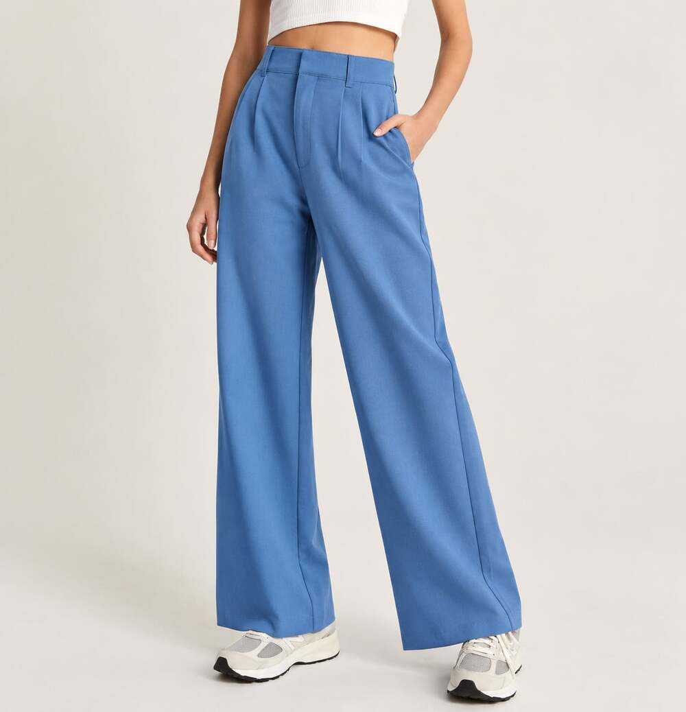 Abercrombie NWT A&F Sloane Tailored Wide Leg Pant in Blue Size Small Short